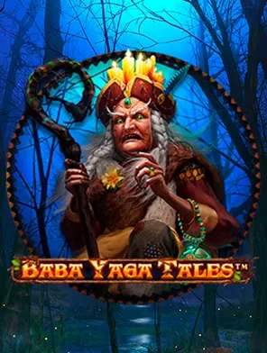 Portada del juego Baba Yaga Tales: bruja anciana con bastón en un bosque nocturno